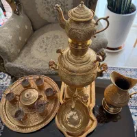 سرویس سماور سه لیتری ریز قلم اب طلا و سرویس چایی
