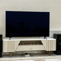 میز تلویزیون و جاکفشی چوبی سفید طلایی (کشو دار)