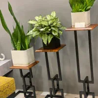 استند گل و گلدان فلزی چوبی مدل متال فورم