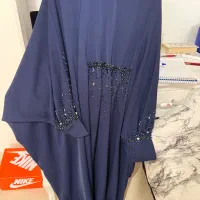 مانتو عبایی سرمه ای کارشده مجلسی