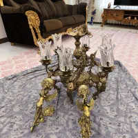 لوستر برنجی طرح فرشته 6 شاخه به همراه دیوار کوب