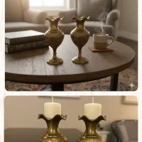 یک جفت شمعدان یا گلدان کوچک برنج