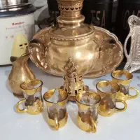 سماور برنجی قدیمی و سرویس قهوه خوری