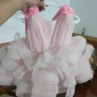 لباس عروس پفی کودک جدید صورتی خیلی کمرنگ  تا۱سال