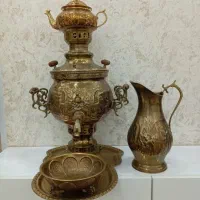 سماور برنج ذغالی ۶ لیتری طرح شیرخورشید