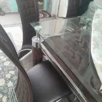 میز وصندلی نهار خوری شیشه واستیل ۵ نفره