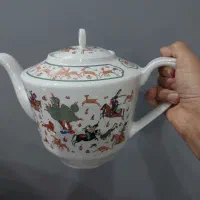 قوری چینی قدیمی خارجی طرح شکارگاه