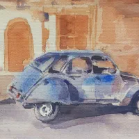 ماشین ژیان-آبرنگ-اثر ارجینال