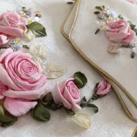 ست رومیزی روبان دوزی|پرده، رانر، رومیزی|یزد, |دیوار