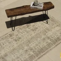 فرش کناره کرم نسکافه ای مجموعه فرش لوکس