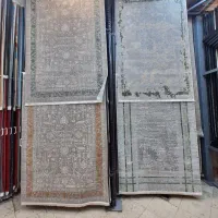 گلیم ابریشم ۴متری سبز طوسی پسند نخ ترک