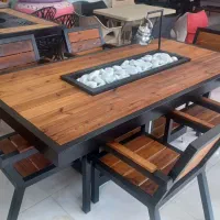 میز اتشدان یک در دو متری چوب ترمو باغی ویلا آتشکده