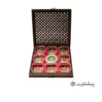 جعبه زعفران دمنوش با ظرف خاتم مدل کهربا