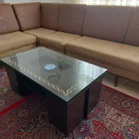 مبل ال ۶ نفره چوبی به همراه میزعسلی و چند فرش|مبلمان خانگی و میز عسلی|سنندج, |دیوار