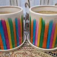 دو عدد گلدان سفالی به همراه زیر گلدان سرامیکی