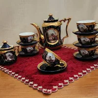 سرویس صبحانه خوری سلطنتی طلاکوب ۲۴ عیار دنسی اصل|ظروف سرو و پذیرایی|تهران, آزادشهر|دیوار