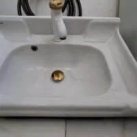 سنگ روشویی به همراه سر شیر سفید طلایی