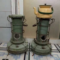 چراغ علاالدین نفتی بخاری مخزن برنجی قدیمی و کتری