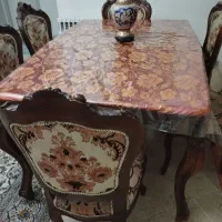 مبلمان آنتیک چوب گردو و منبت با غذاخوری شش نفره