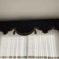 پرده حریر و دستک و تاج قهوه ای