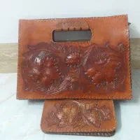 کیف مجلسی و کیف پول ست چرم دست دوز و کار دست