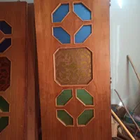 هشت لنگه درب چوبی چوب گردو ایتالیایی با شیشه رنگی