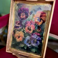 سینی   دستساز چوبی رزینی طرح‌ بنفشه
