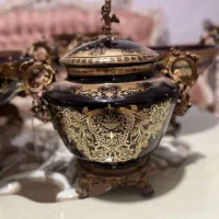 سرویس ظروف دکوری تزیینی طلاکوب  گلدکیش پایه برنز