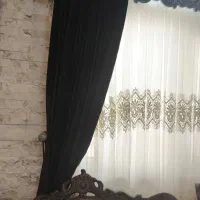 والون پرده قهوه ای  مخمل با گلدوزی