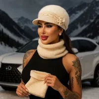 کلاه پشمی نقاب دار و شال رینگی زنانه وارداتی