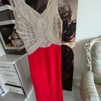 قرمزه ماکسی بلند بالا تنه کار شده