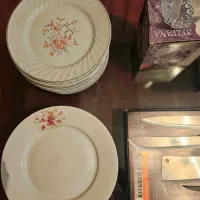مقداری بشقاب ژاپنی وظروف و خود میزوسط چرم اصل