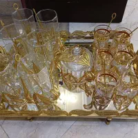 سرویس چایخوری و شربت خوری طلایی رنگ ثابت