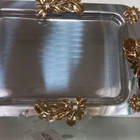 سینی استیل اصل دسته گلدارپایه دار