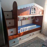 تختخواب کودک ونوجوان دوطبقه طرح کلبه تمام MDF