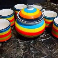 ست فنجون و قندون رنگی رنگی
