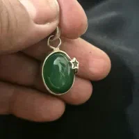 پلاک نقره عیار ۹۲۵ با سنگ عقیق سبز|جواهرات|کرمانشاه, |دیوار