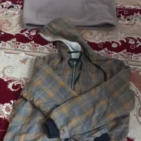 کاپشن چهار خونه+هودی کرم رنگ