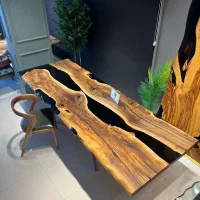میز نهارخوری ۴ ۶ ۸ نفره چوبی اسلب چوب گردو روستیک