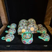 سرویس سفال چایی خوری شش نفره با جعبه،دستساز