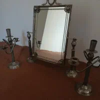 آیینه و شمعدان  قدیمی فلزی