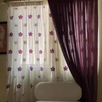 پرده حریر گل برجسته با والان کتان بافت درشت