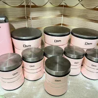 سرویس آشپزخانه لیمون طرح صورتی درب نقره ای