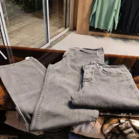 شلوار لی نیم بگ زغالی طوسی