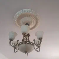 لوستر ۶ شاخه برنزی و سفید کارشده