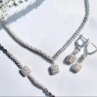 نیم‌ست نقره مدل جواهری نگین باگت