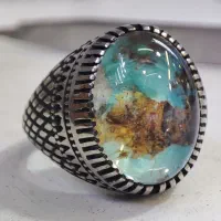 انگشتر نقره‌روسی ترکیب سنگ درّنجف و فیروزه اصل