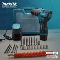 دریل شارژی۲۴ولت براشلس چکشی ماکیتا دو باطری ولوازم