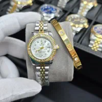 ساعت رولکس دور نگین همراه ست دستبند و جعبه کادویی