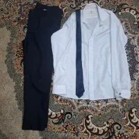 پیراهن سفید سایز لارج و شلوار کتان و کراوات